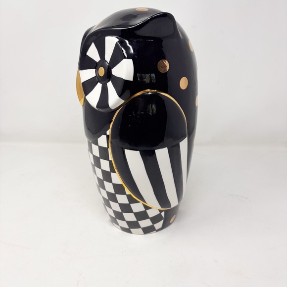 MACKENZIE CHILDS Black White Gold Courtly Check Tall MOD OWL Figurine RETIRED - Picture 5 of 8